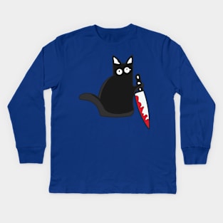 Cursed cat with knife! Kids Long Sleeve T-Shirt